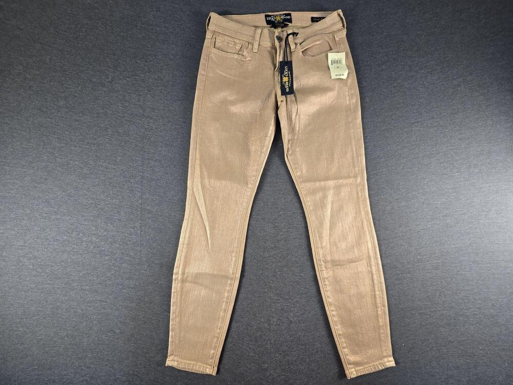 Lucky Brand Jeans Womens 6 28 Gold Charlie Skinny Ankle Metallic Glitter Denim